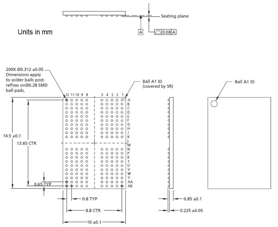 Mechanical Drawing - Kingston LPDDR4 DRAM Devices